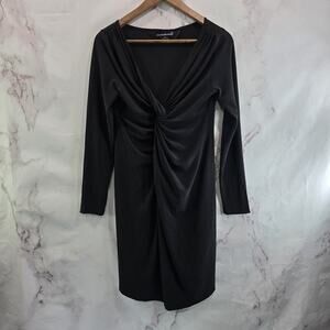 Norma Kamali Dress Womens Small Black Twist Knit Stretch Knee Length Office